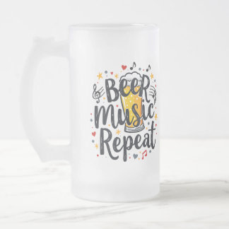 Caneca De Cerveja Vidro Jateado Beer Music Repeat