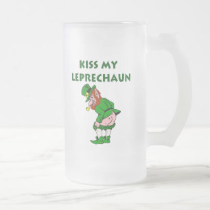 Caneca De Cerveja Vidro Jateado Beija Minha Leprechaun Mug