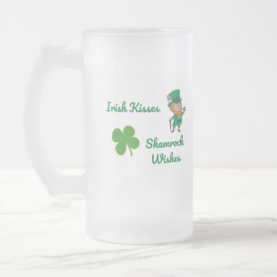 Caneca De Cerveja Vidro Jateado Beijos Irlandeses, Shamrock deseja uma pedra de xa