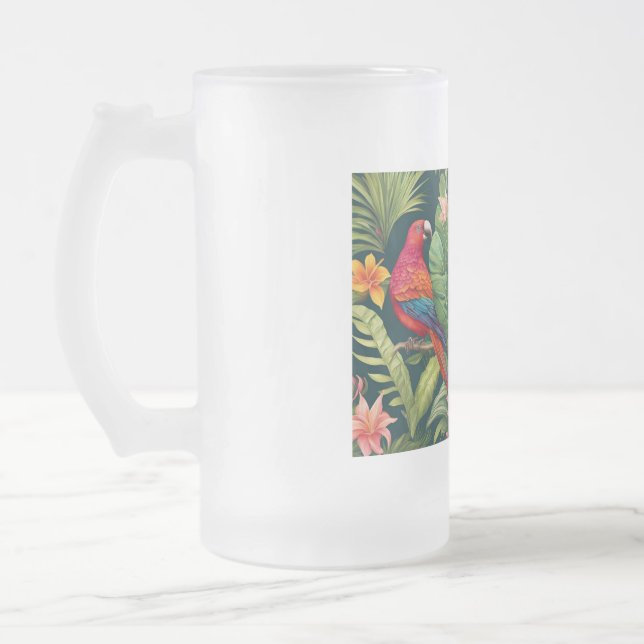 Caneca De Cerveja Vidro Jateado Belas aves coloridas (Esquerda)