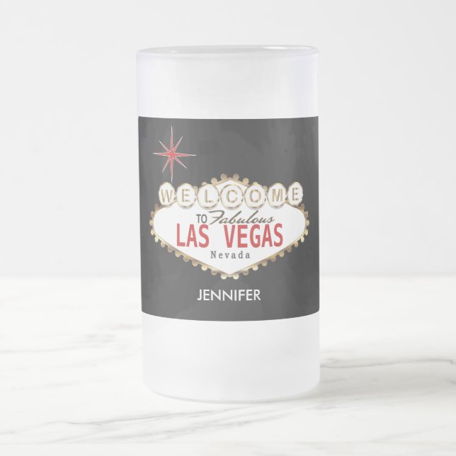 Caneca De Cerveja Vidro Jateado Bem-vindo a Las Vegas - Vermelho e Dourado (Centro)