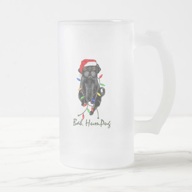 Caneca De Cerveja Vidro Jateado Black Pug Dog Bah Humpug Engraçado Natal (Direita)