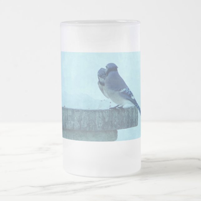 Caneca De Cerveja Vidro Jateado Blue Jays Winter Feeding Painterly Fosco Glass B (Centro)