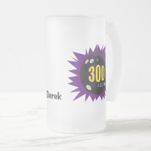 Caneca De Cerveja Vidro Jateado Boliche 300 Jogo, Roxo com Arte Bola de boliche,