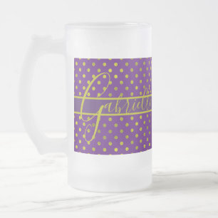 Caneca De Cerveja Vidro Jateado Bolinhas Douradas de Faux Elegantes no Monograma R
