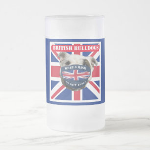 CANECA DE CERVEJA VIDRO JATEADO BOLLDOGOS BRITÂNICOS