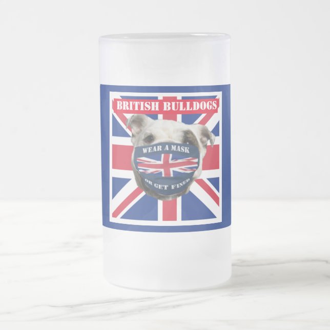 CANECA DE CERVEJA VIDRO JATEADO BOLLDOGOS BRITÂNICOS (Centro)