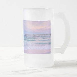 Caneca De Cerveja Vidro Jateado Bom dia Navarre Beach Pier Fosco Beer