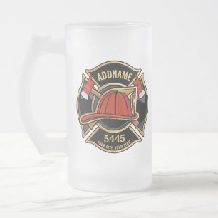 Caneca De Cerveja Vidro Jateado Bombeiro ADD NAME Crachá de Bombeiros