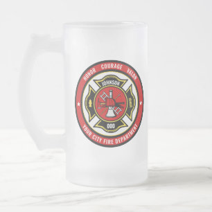 Caneca De Cerveja Vidro Jateado Bombeiro Emergente ADD NAME Crachá do corpo de bom