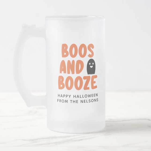 Caneca De Cerveja Vidro Jateado Boos e Booze Adultos Fantasma das Bruxas de Hallow (Esquerda)