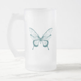 Caneca De Cerveja Vidro Jateado Borboleta