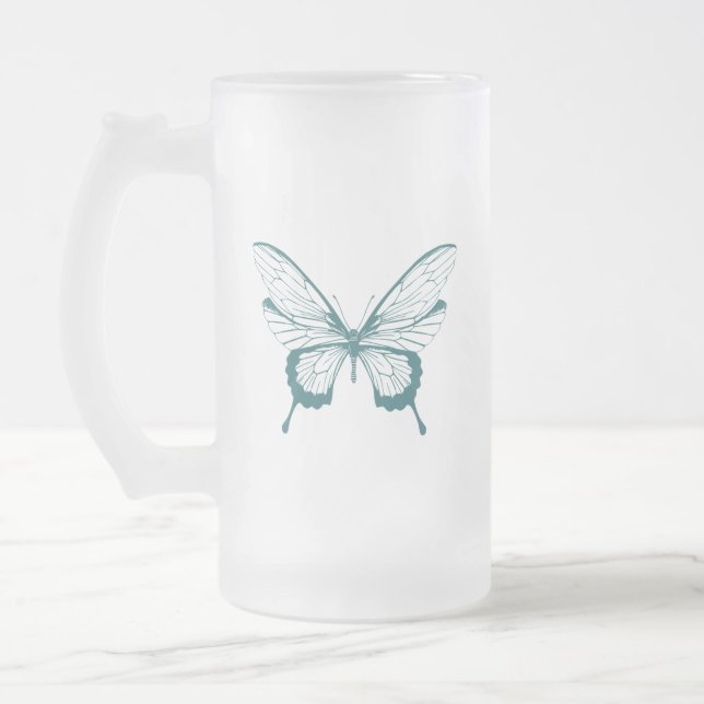Caneca De Cerveja Vidro Jateado Borboleta (Esquerda)