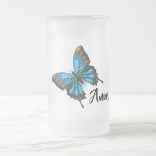 Caneca De Cerveja Vidro Jateado Borboleta