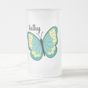 Caneca De Cerveja Vidro Jateado Borboleta