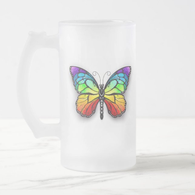 Caneca De Cerveja Vidro Jateado Borboleta-arco-íris Monarca (Esquerda)