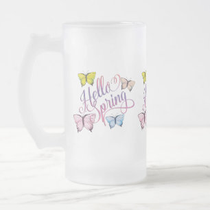 Caneca De Cerveja Vidro Jateado Borboleta Olá Primavera