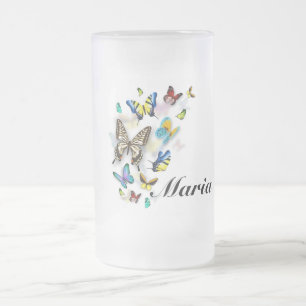 Caneca De Cerveja Vidro Jateado Borboletas