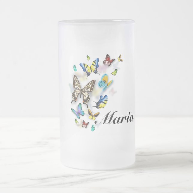 Caneca De Cerveja Vidro Jateado Borboletas (Centro)