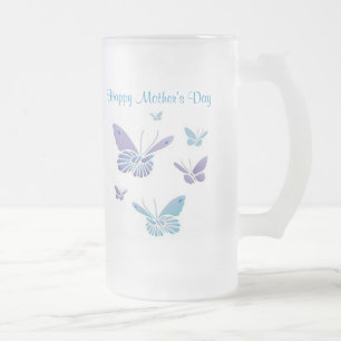 Caneca De Cerveja Vidro Jateado Borboletas da dança, dia das mães feliz