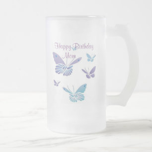 Caneca De Cerveja Vidro Jateado Borboletas da dança,        mamã do feliz