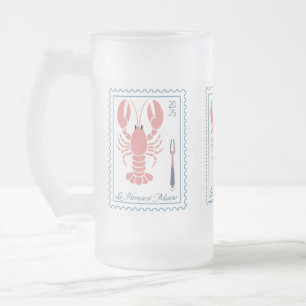 Caneca De Cerveja Vidro Jateado Borda de Selo de Correio de Lagosta Vintage