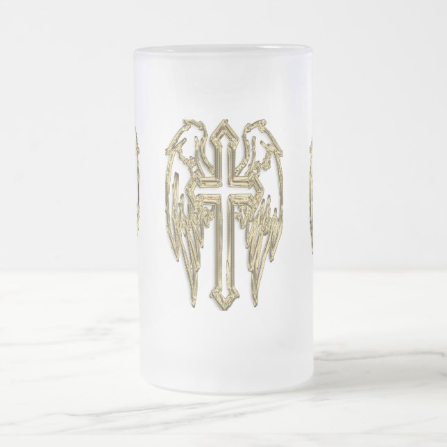 Caneca De Cerveja Vidro Jateado branco-cruzado de ouro católico (Centro)