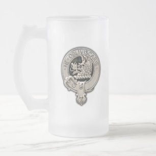 Caneca De Cerveja Vidro Jateado Brasão e Tartan do Clã Campbell