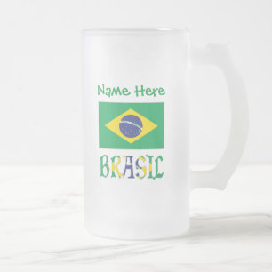 Caneca De Cerveja Vidro Jateado Brasil Bandeira Brasil Nome Personalizado