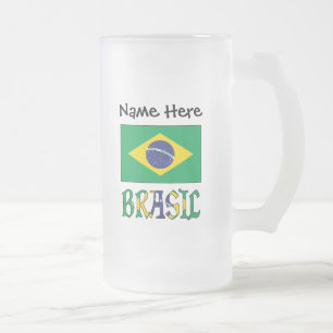 Caneca De Cerveja Vidro Jateado Brasil Bandeira Brasil Nome Personalizado