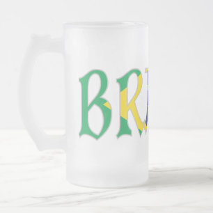Caneca De Cerveja Vidro Jateado Brasil em Português em Cores da Bandeira