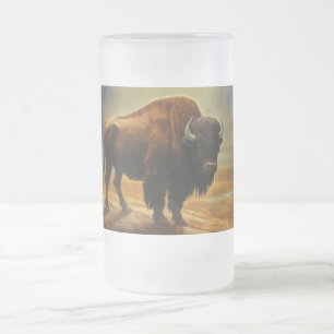 Caneca De Cerveja Vidro Jateado Buffalo Bison Sunset Silhouette