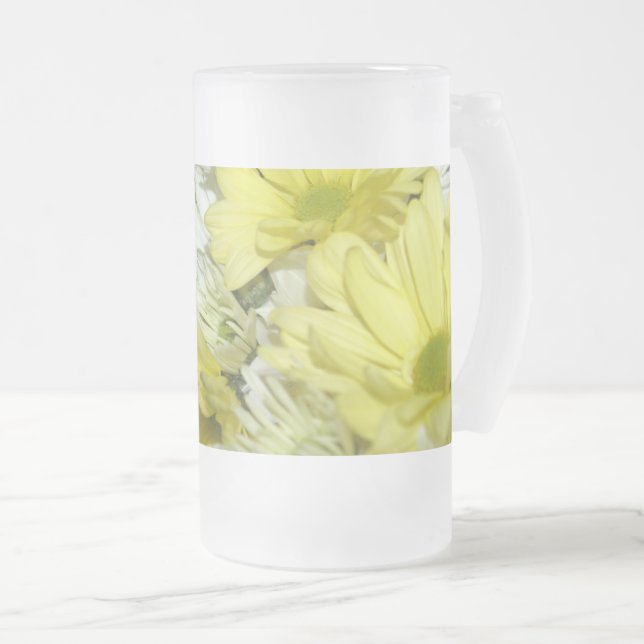 Caneca De Cerveja Vidro Jateado Buquês Daisy Copo De Vidro De Fosco (Frente Esquerda)