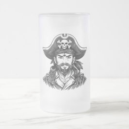 Caneca De Cerveja Vidro Jateado Cabeça de pirata com chapéu de marinheiro e tapa-o