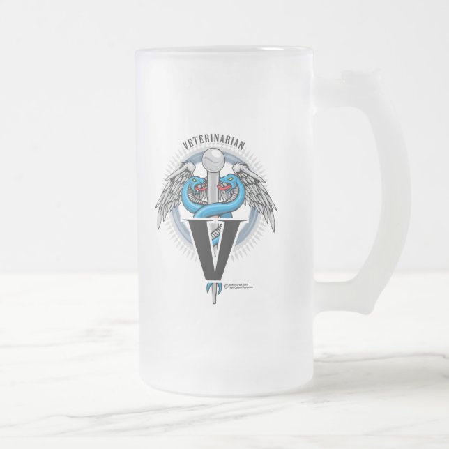 Caneca De Cerveja Vidro Jateado Caduceus veterinário (Direita)