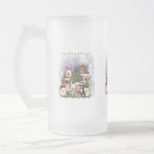 Caneca De Cerveja Vidro Jateado Cães Feliz Natal Luz