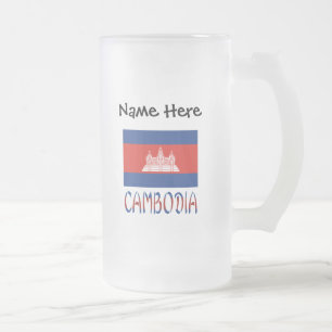Caneca De Cerveja Vidro Jateado Camboja Bandeira Cambojana Nome Personalizado 
