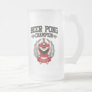 Caneca De Cerveja Vidro Jateado Campeão de Pong da cerveja