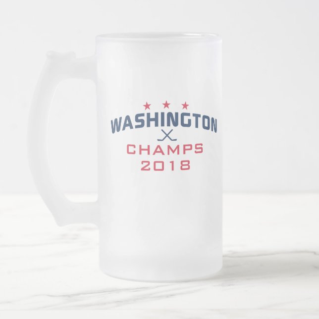 Caneca De Cerveja Vidro Jateado Campeões de Hóquei em Washington, 2018, Fosco 16oz (Esquerda)