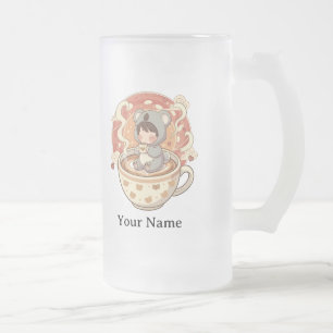 Caneca De Cerveja Vidro Jateado Caneca de Café de Vidro Estético Chibi Coala Trans