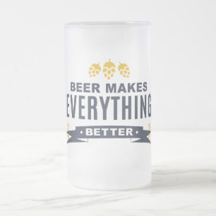 Caneca De Cerveja Vidro Jateado Caneca de Vidro Fosco Beer Makes Everything Better