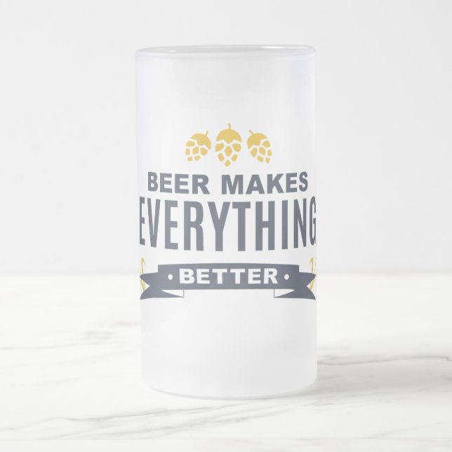 Caneca De Cerveja Vidro Jateado Caneca de Vidro Fosco Beer Makes Everything Better (Centro)