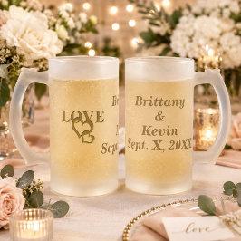 Caneca De Cerveja Vidro Jateado Caneca de Vidro Fosco com Coração de Amor de Noivo