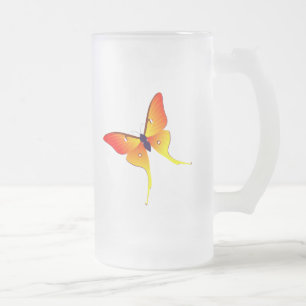 Caneca De Cerveja Vidro Jateado Caneca do vidro de fosco da borboleta alaranjada