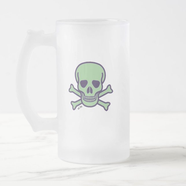 Caneca De Cerveja Vidro Jateado Caneta fosco do crânio verde (Esquerda)
