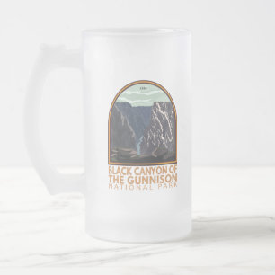 Caneca De Cerveja Vidro Jateado Canyon Negro Do Emblema Da Gunnison Vintage