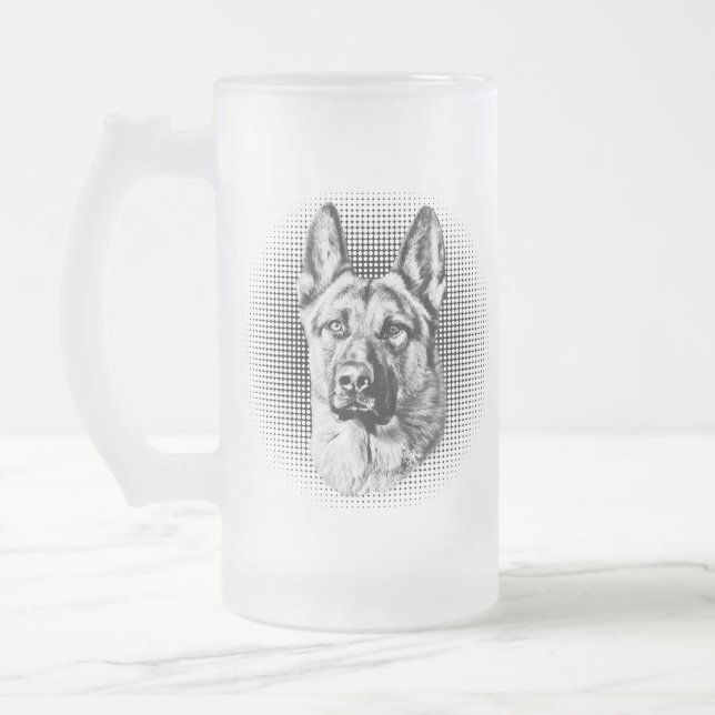 Caneca De Cerveja Vidro Jateado Cão de german shepherd (Esquerda)