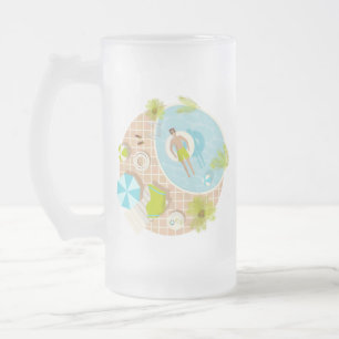 Caneca De Cerveja Vidro Jateado Cara de natação na praia tropical de verão