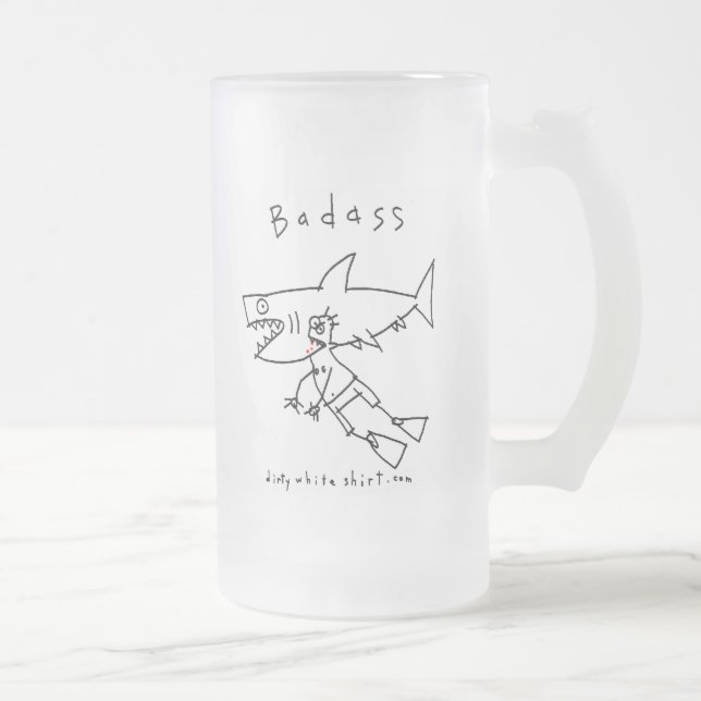 Caneca De Cerveja Vidro Jateado Cara do tubarão de Badass (Direita)