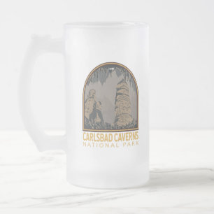 Caneca De Cerveja Vidro Jateado Carlsbad Caverns National Park Vintage Emblem